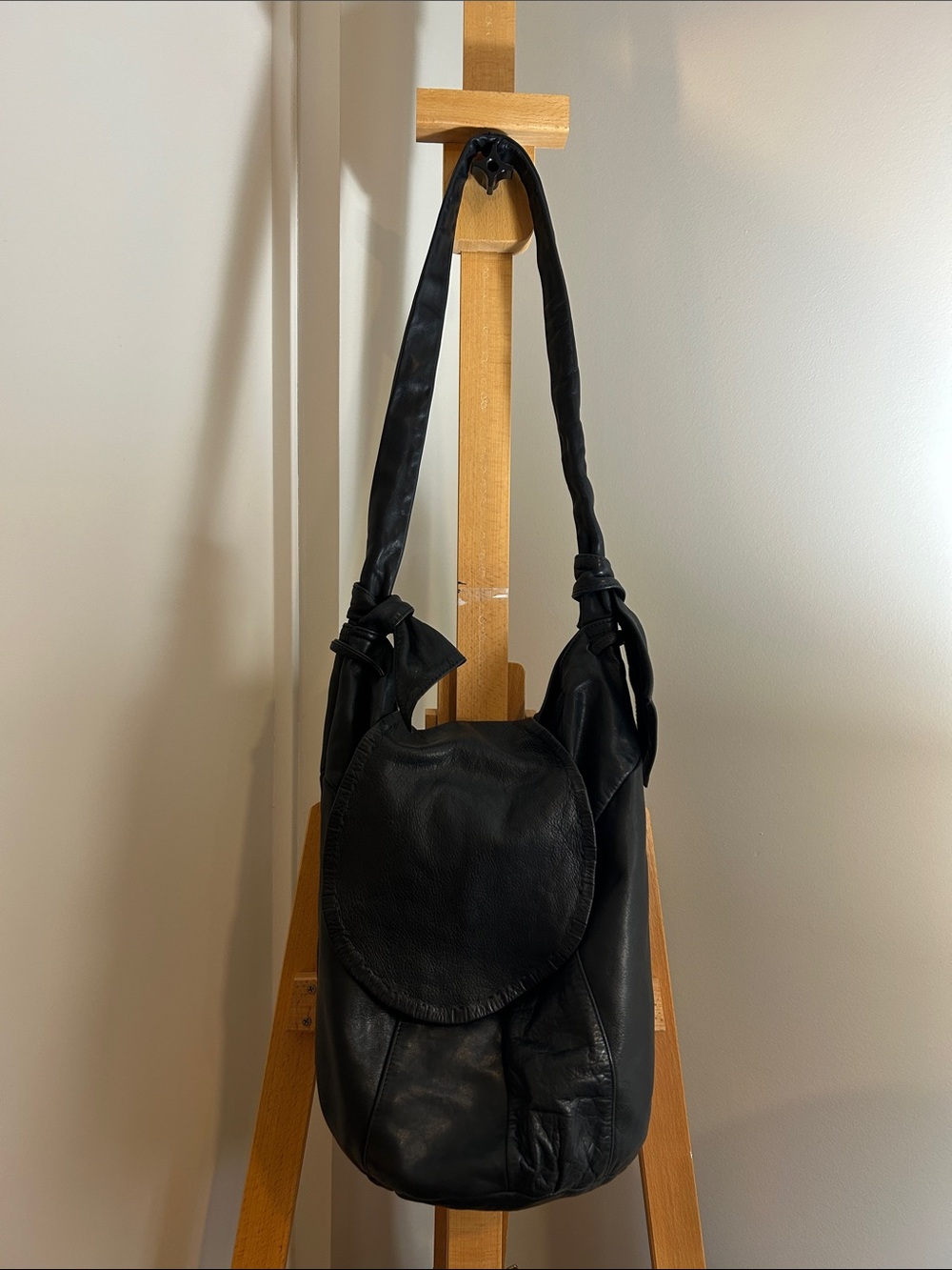 VINTAGE Black Leather Bucket Bag